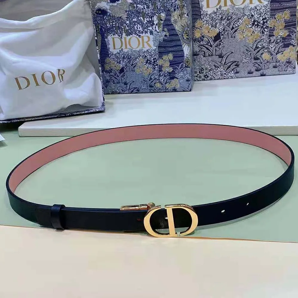 Dior 30 Montaigne Reversible Belt Black and Ethereal Pink Smooth Calfskin 20 MM for Women