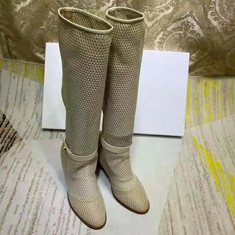 Dior Dior Empreinte Heeled Boot Off-White Mesh Calfskin in 7cm Heel for Women