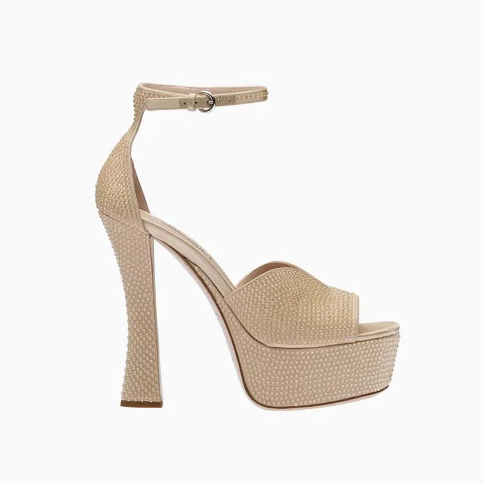 Miu Miu Satin Platform Sandals with Crystals for Women in Gold