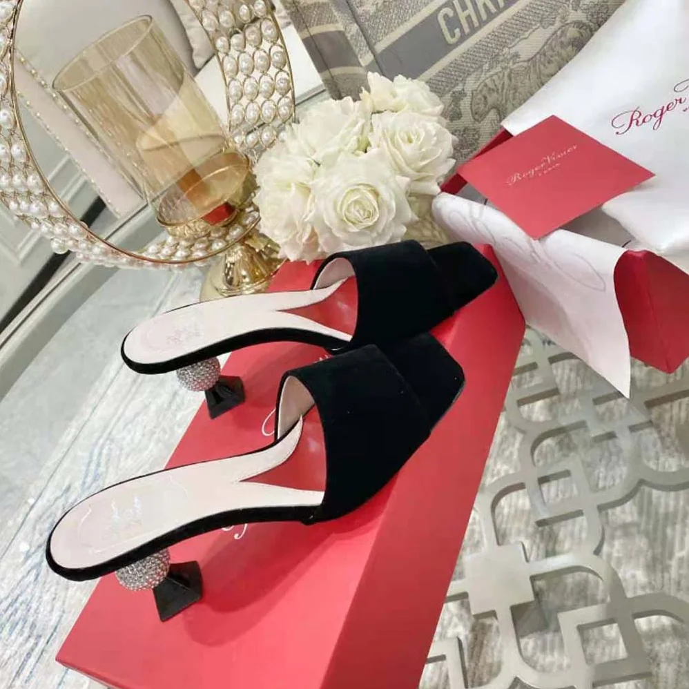 Roger Vivier Marlene Strass Mules in Suede for Women in Black Roger Vivier Marlene Strass Mules in Suede for Women in Black