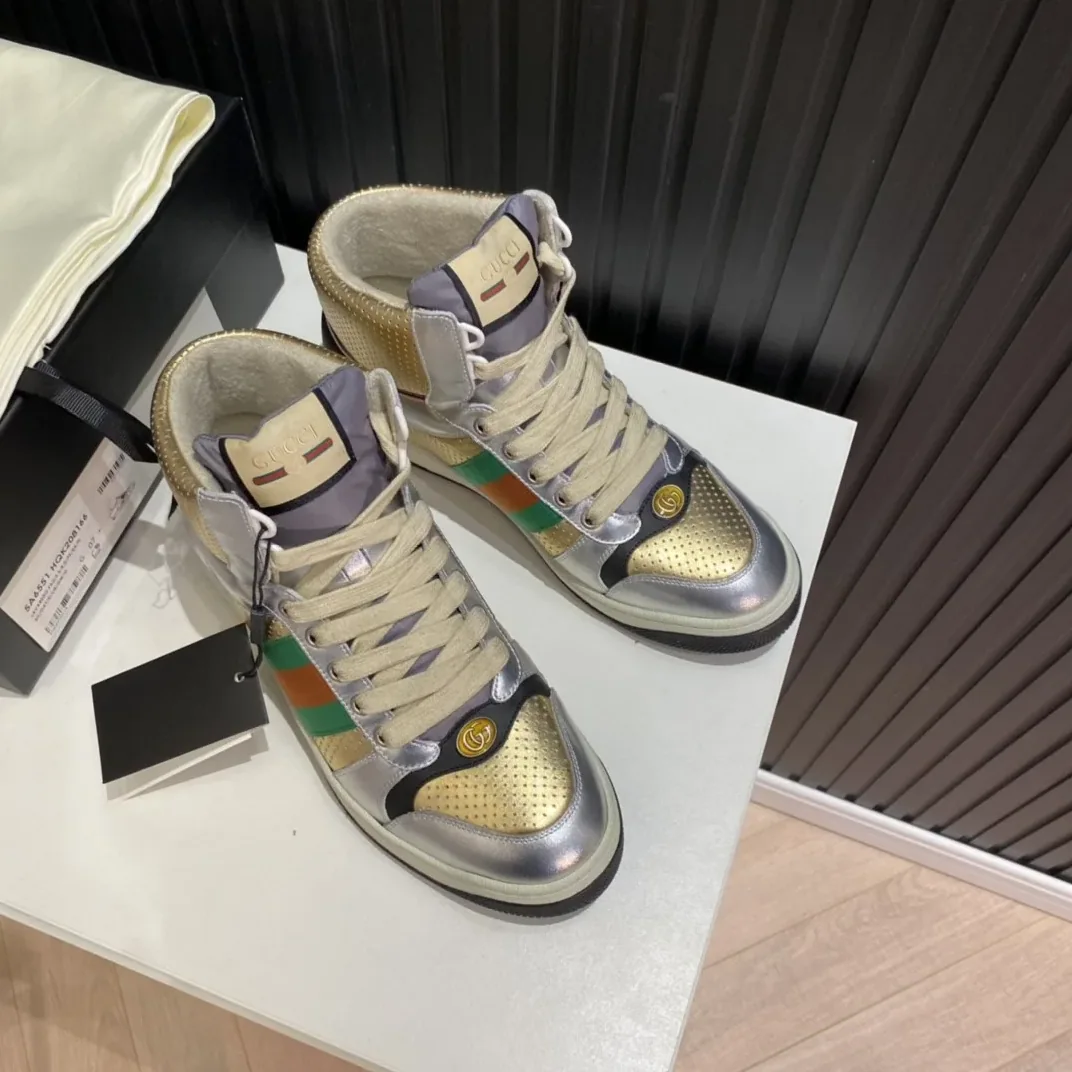 Gucci Screener High for Men in top Sneakers Silver Gold Gucci Screener High for Men in top Sneakers Silver Gold