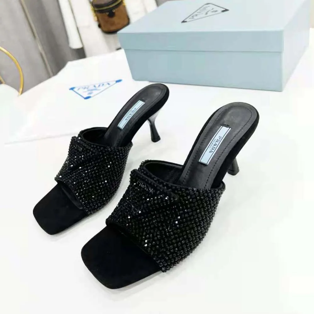 Prada Satin Sandals with Crystals for Women in Black