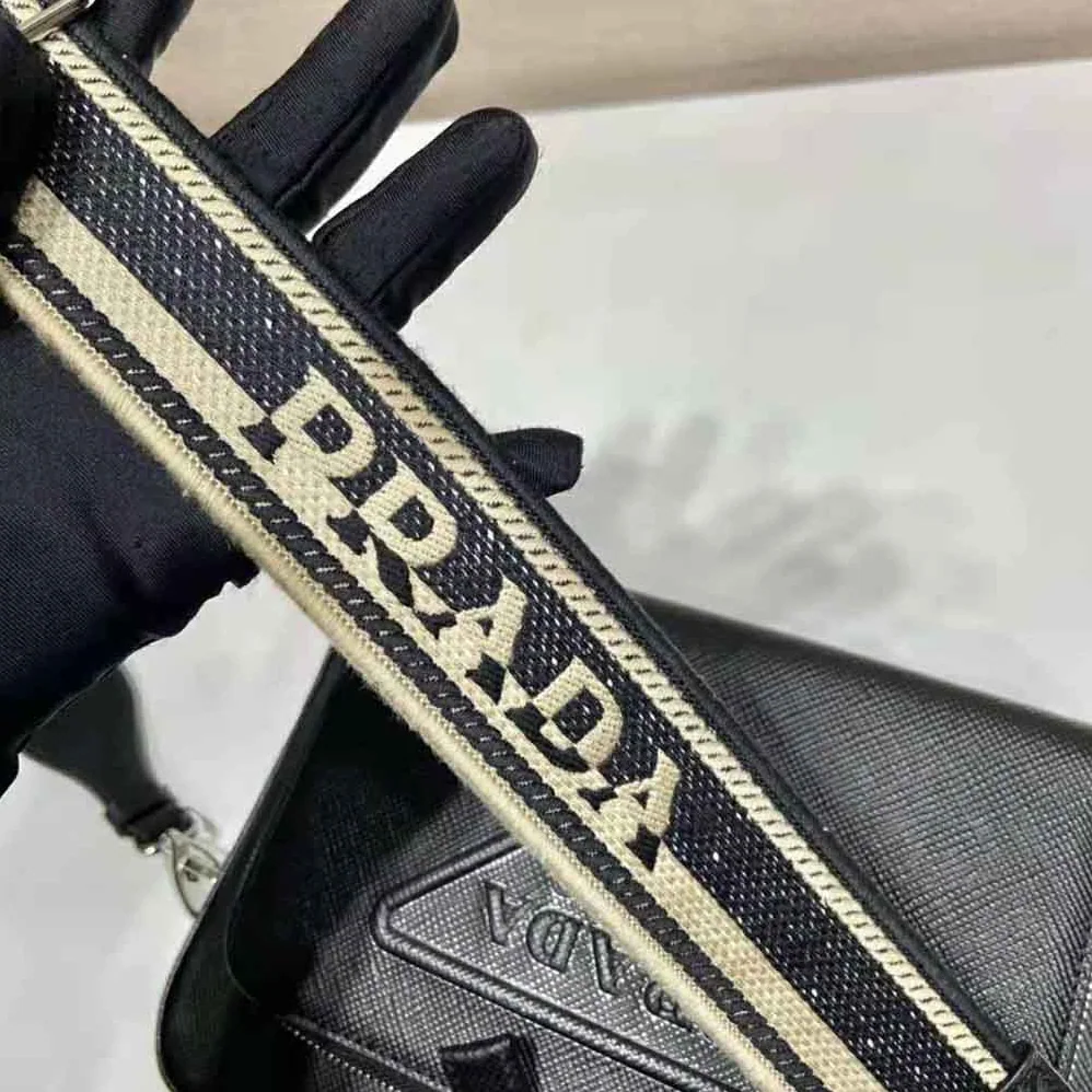 Prada Saffiano Leather Shoulder Bag With Iconic Prada Material for Men in Black
