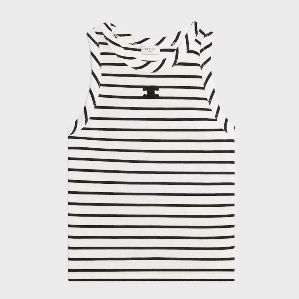 Celine Triomphe Tank Top in Striped Silk Jersey for Women Celine Triomphe Tank Top in Striped Silk Jersey for Women