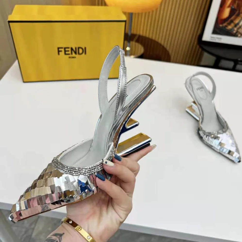 Fendi First Silver Sequin High for Women in Heeled Slingback