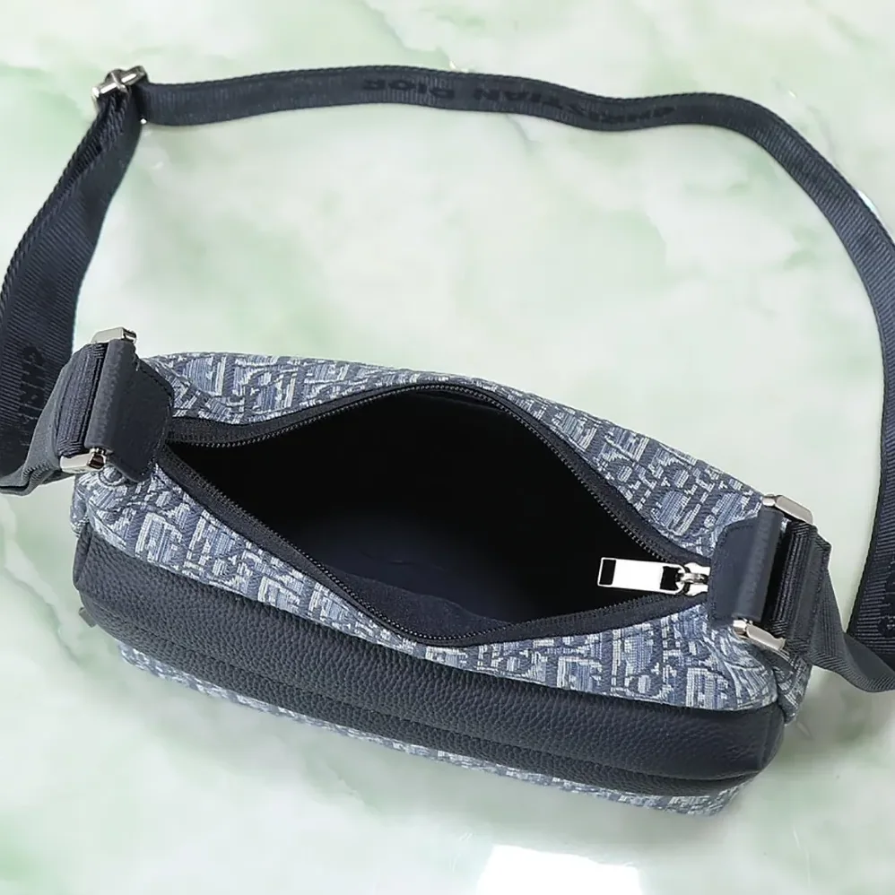 Dior Small Rider Soft Hobo Bag Blue Dior Oblique Jacquard and Blue Grained Calfskin for Men