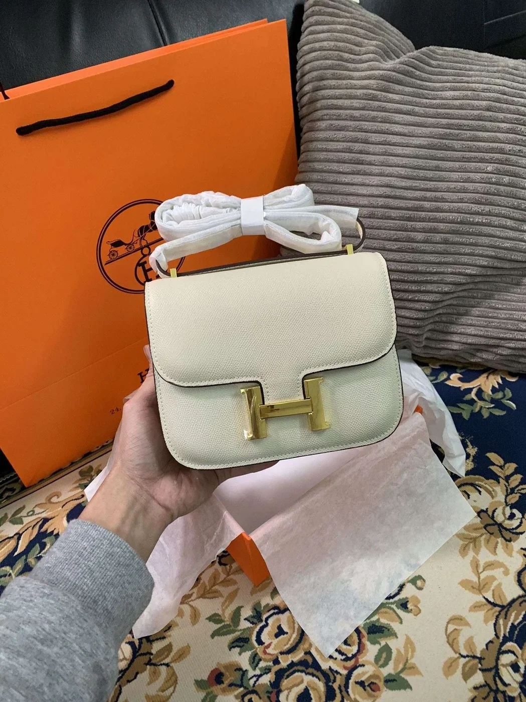 Hermes Constance Black in Brown/Khaki Green/White /