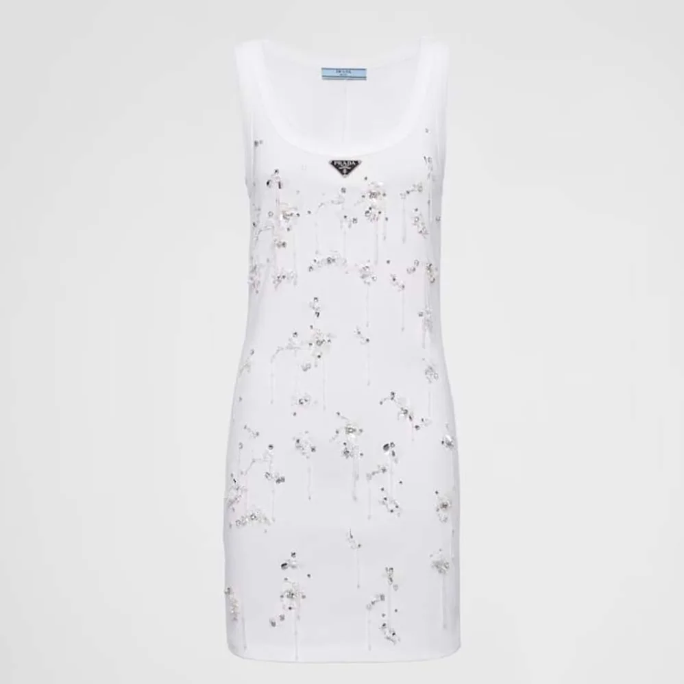 Prada Embroidered Ribbed Jersey Dress for Women