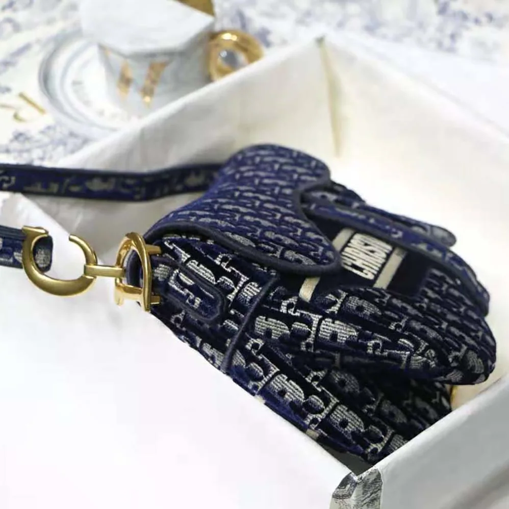 Dior Saddle Bag Blue Dior Oblique Embroidery for Women
