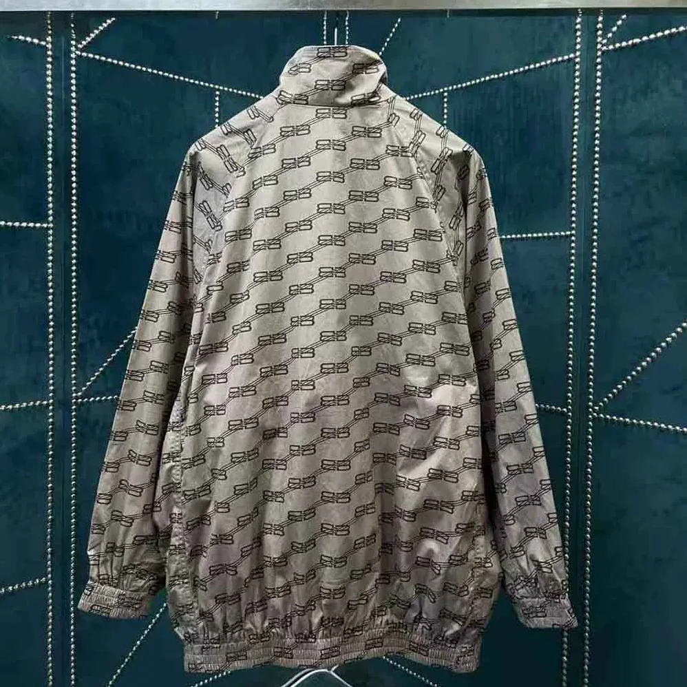 Balenciaga BB Monogram Regular Fit Tracksuit Jacket in Beige and Brown Cotton Poplin for Men