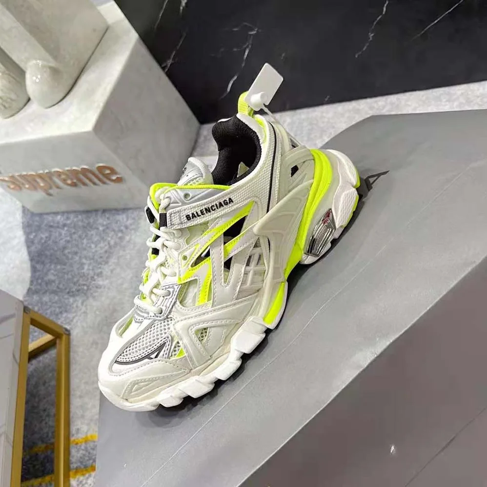 Balenciaga Track.2 Sneaker in White and Neon Yellow Neoprene and Rubber for Men