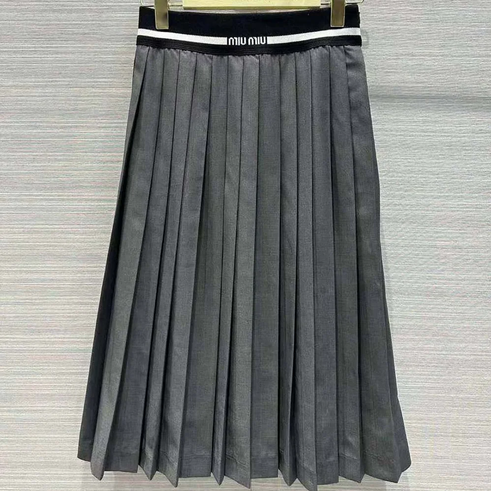 Miu Miu Prince of Wales Check Skirt with Intarsia Logo Knit Waistband for Women Miu Miu Prince of Wales Check Skirt with Intarsia Logo Knit Waistband for Women