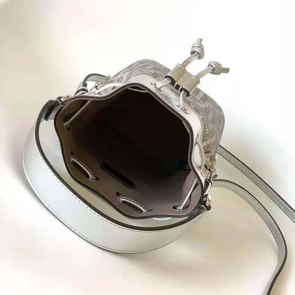 Fendi Mon Tresor Silver Leather Mini Bag with Crystal FF Motif for Women