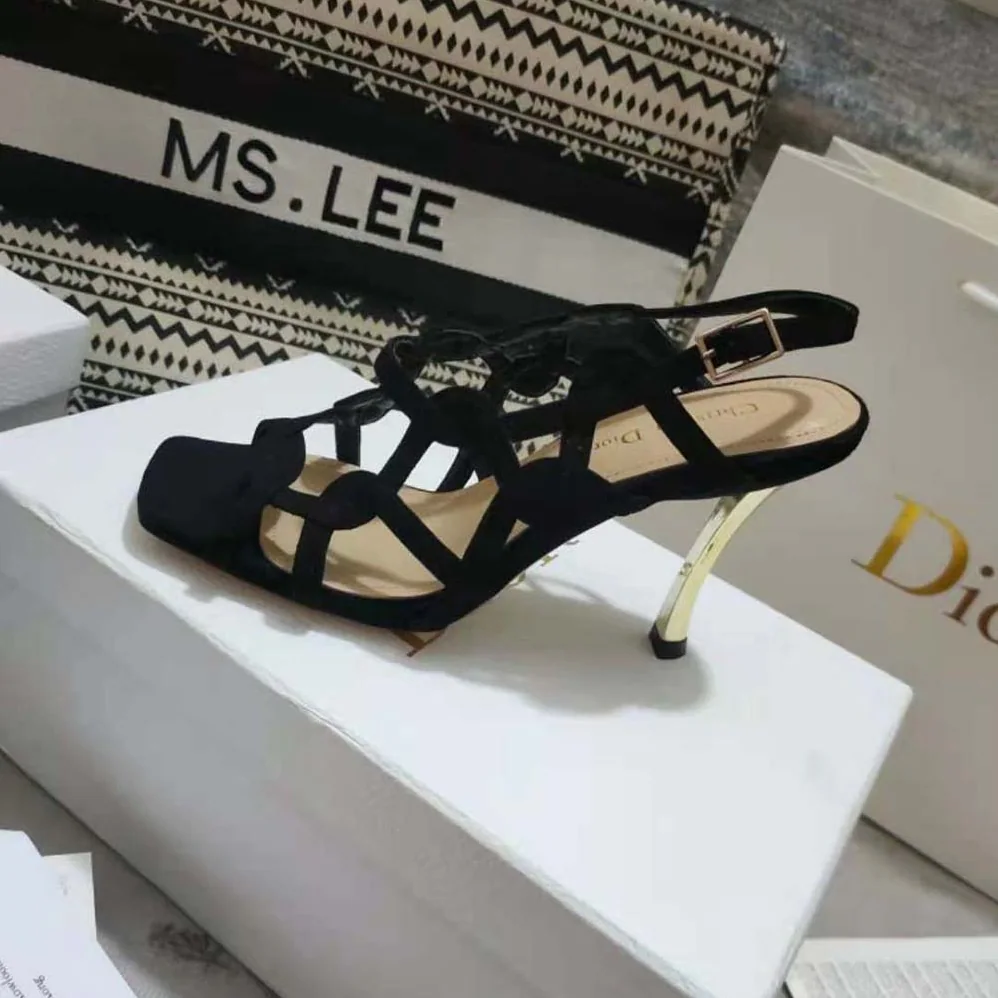 Dior D-Fame Heeled Sandal Black Suede Calfskin for Women