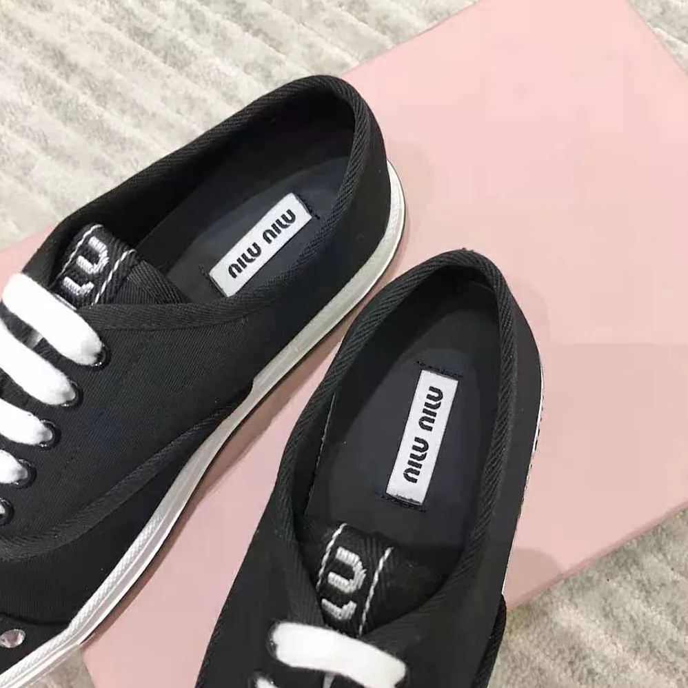 Miu Miu Cotton Gabardine Sneakers for Women in Black Miu Miu Cotton Gabardine Sneakers for Women in Black