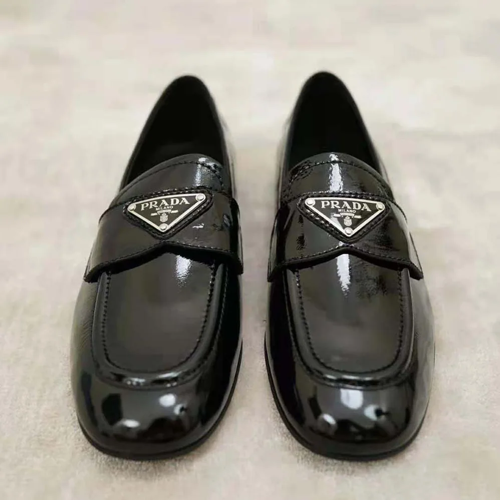 Prada Patent Leather Loafers in 5mm Heel for Women in Black Prada Patent Leather Loafers in 5mm Heel for Women in Black