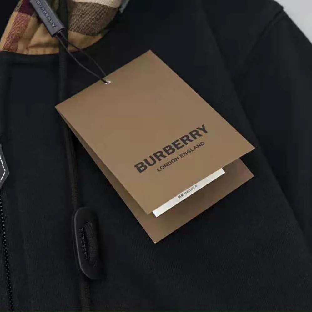 Burberry Check Trim Cotton Zip Hoodie for Women in Black