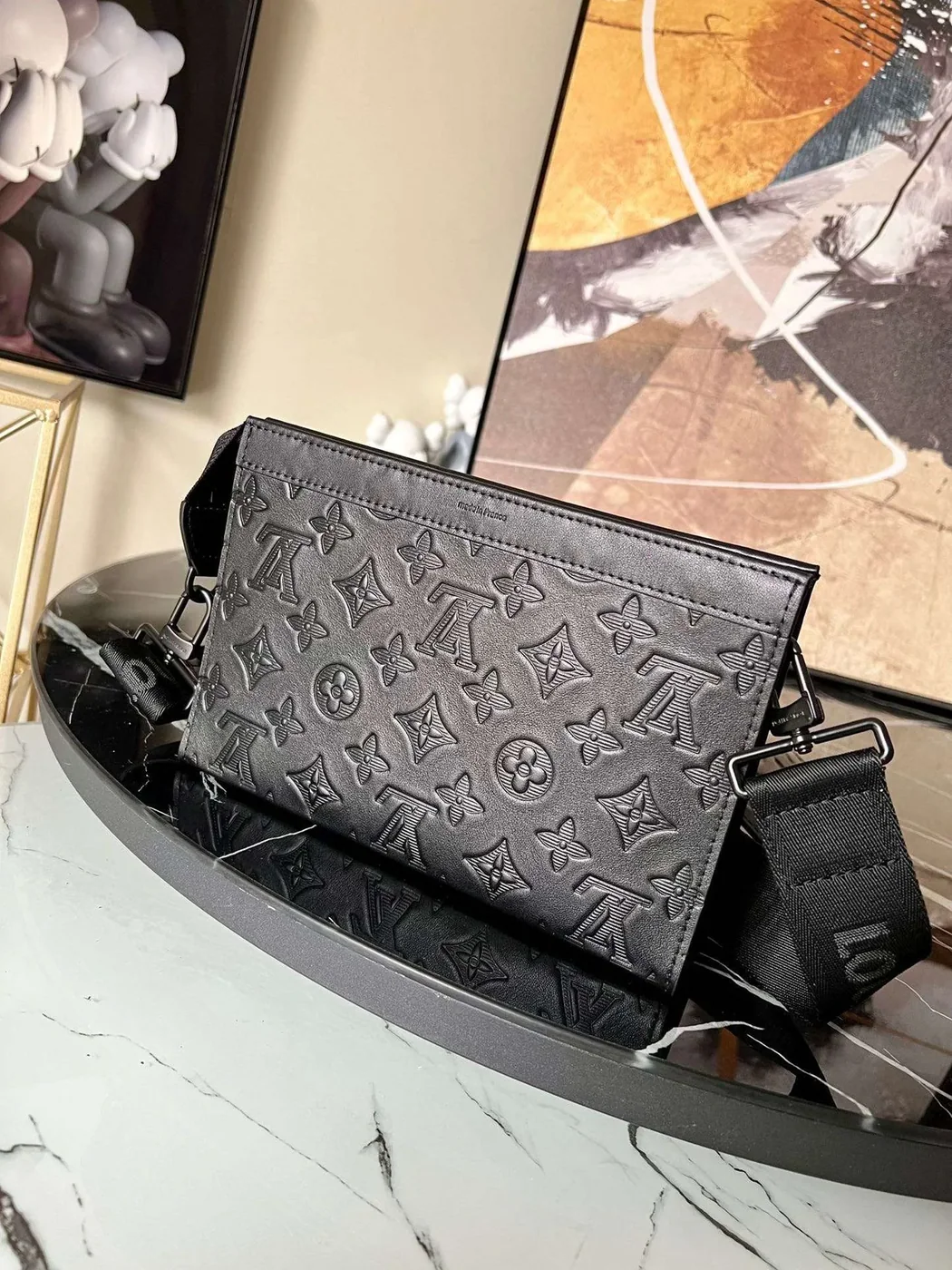 Louis Vuitton Pochette Gaston Wearable Wallet Shoulder Bag / Black Monogram Shadow Black Hardware