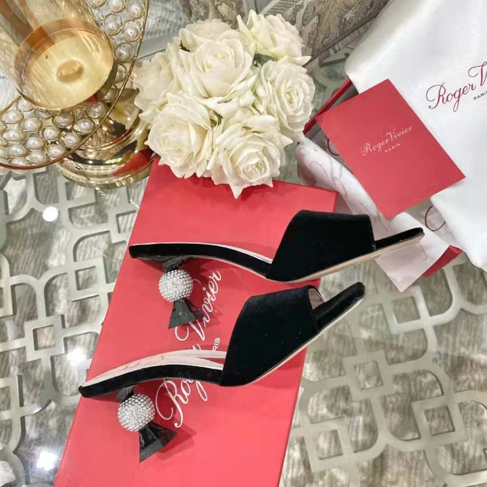 Roger Vivier Marlene Strass Mules in Suede for Women in Black Roger Vivier Marlene Strass Mules in Suede for Women in Black