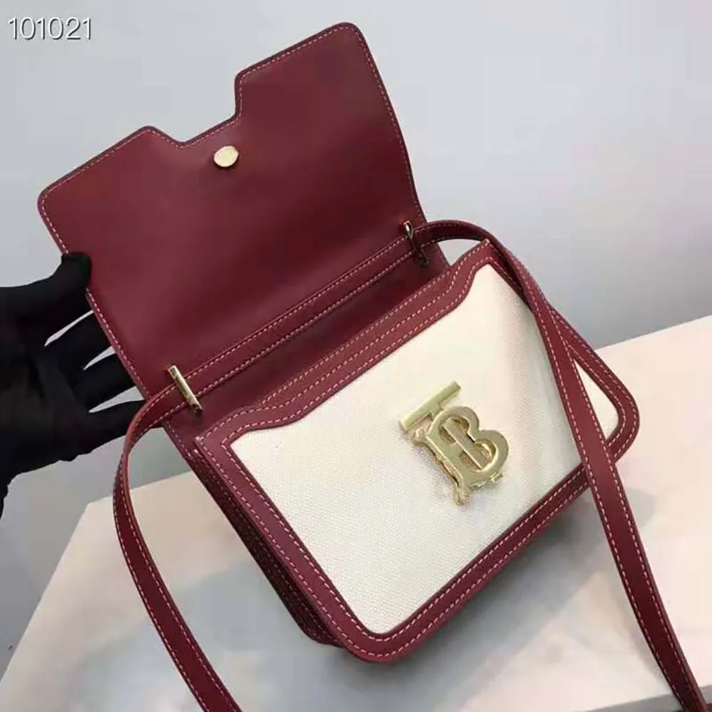 Burberry Small Two-tone Canvas and Leather TB Bag for Women in Red Burberry Small Two-tone Canvas and Leather TB Bag for Women in Red