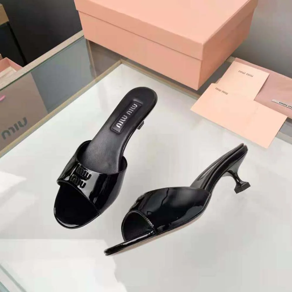 Miu Miu Patent Leather Sandals in 45 mm Heel Height for Women in Black Miu Miu Patent Leather Sandals in 45 mm Heel Height for Women in Black