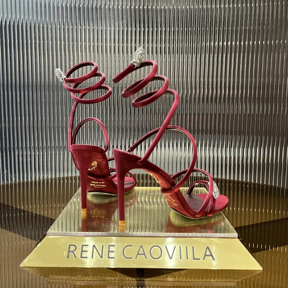 Rene Caovilla Serpente Midnight Red Sandal with Crystals 105 for Women