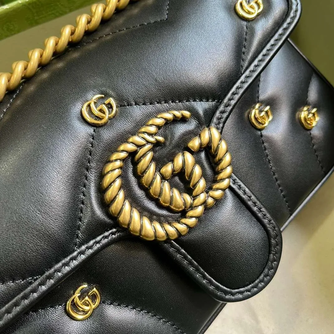 Gucci Marmont Matelasse Mini Shoulder Bag in Black Gold Hardware Gucci Marmont Matelasse Mini Shoulder Bag in Black Gold Hardware