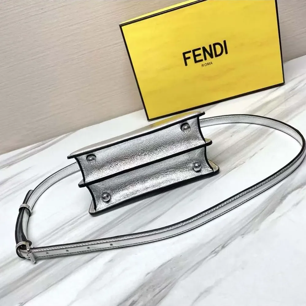 Fendi Peekaboo ISeeU Petite Mini Silver Padded Nappa Leather Bag for Women