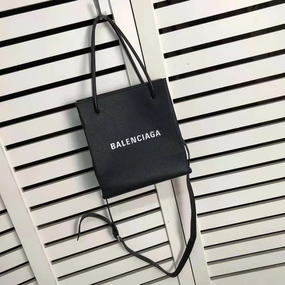 Balenciaga Shopping XXS North South Tote Bag in Squared Calfskin Bag for Women in Black