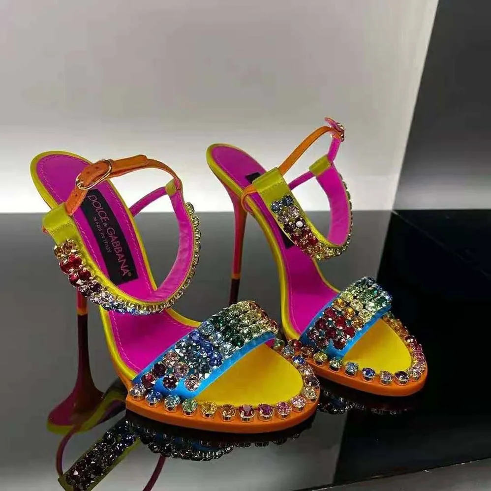 Dolce Gabbana D&G Satin Sandals with Fusible Rhinestone Detailing for Women Dolce Gabbana D&G Satin Sandals with Fusible Rhinestone Detailing for Women