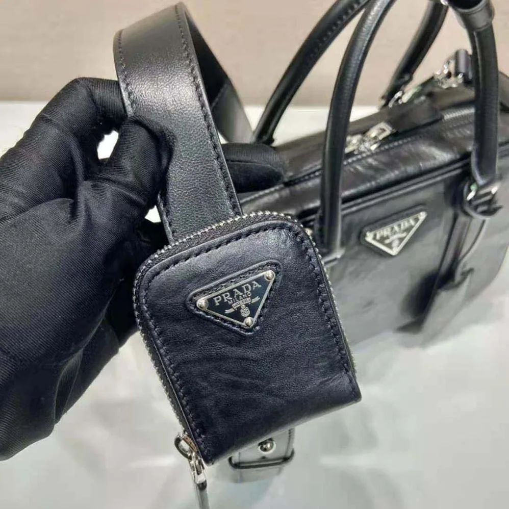 Prada Medium Antique Nappa Leather Top Handle Bag for Women in Black