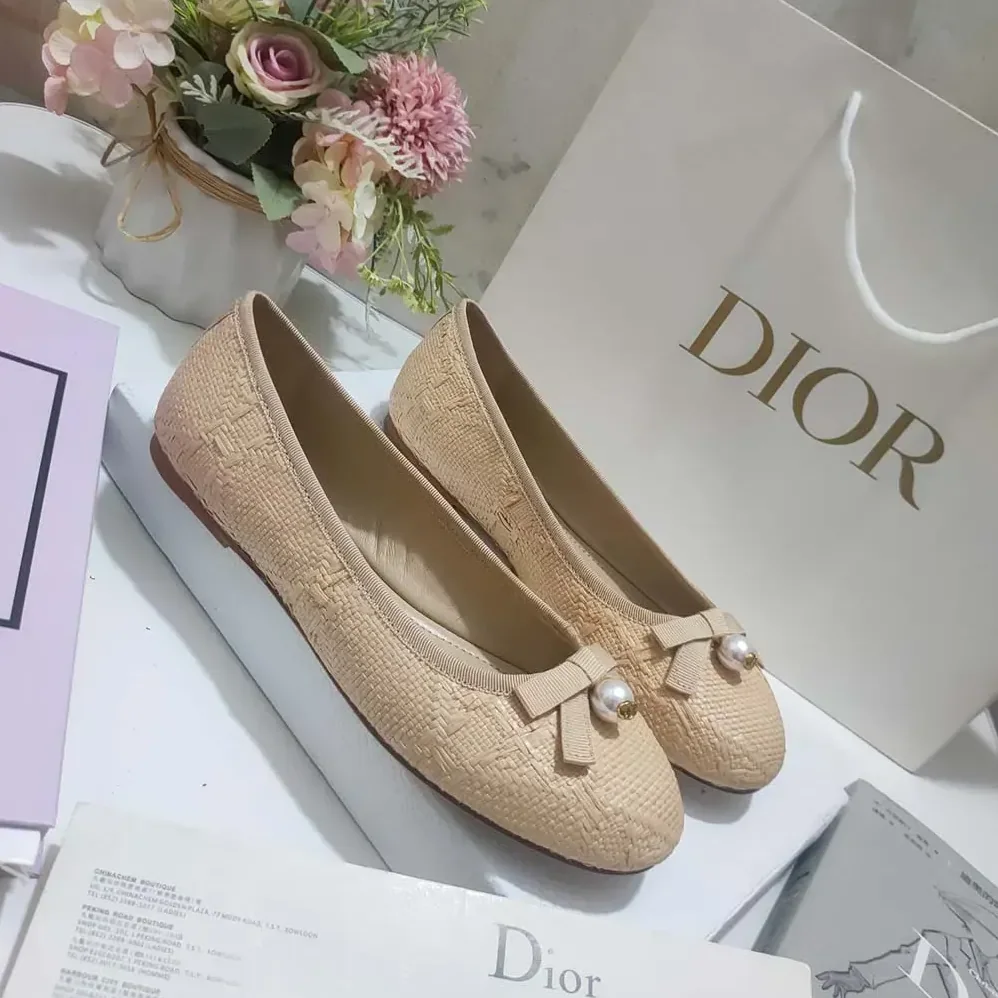 Dior Dior Ballet Flat Natural Cannage Raffia for Women Dior Dior Ballet Flat Natural Cannage Raffia for Women