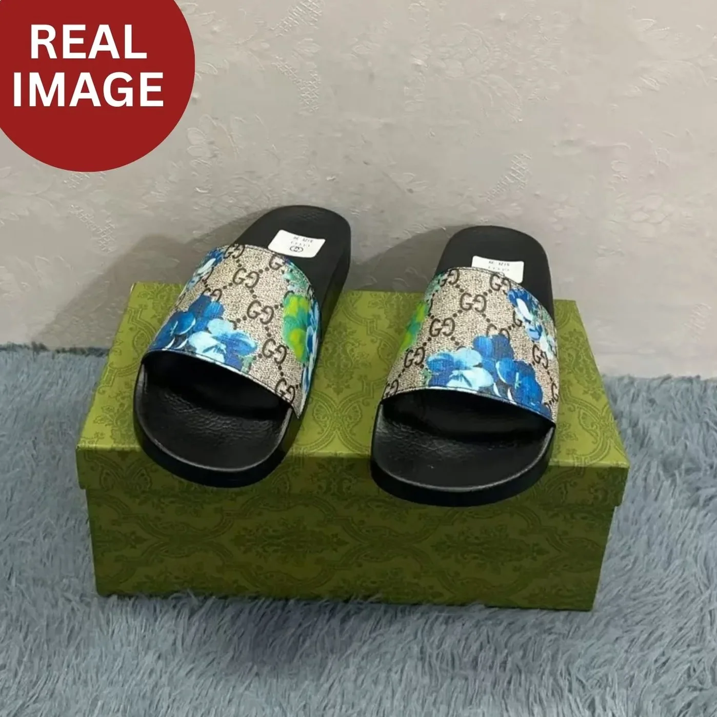 Gucci Slides Bloom Print Blue for Women