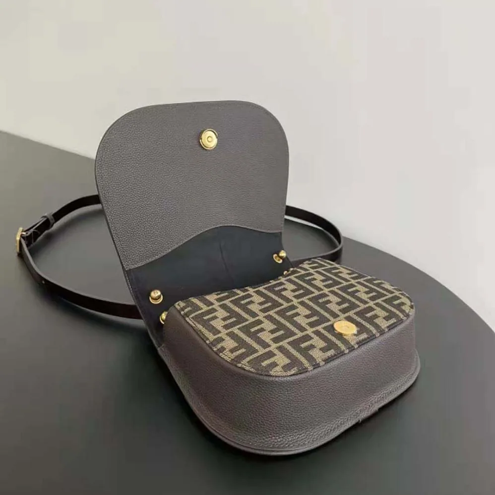 Fendi C'mon Medium Brown FF Jacquard Fabric and Leather Bag for Women Fendi C'mon Medium Brown FF Jacquard Fabric and Leather Bag for Women
