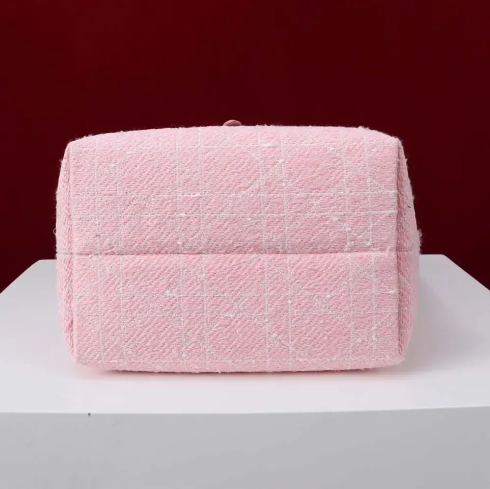 Dior Medium Dior Toujours Vertical Tote Bag Pink Tweed with White Cannage Motif for Women