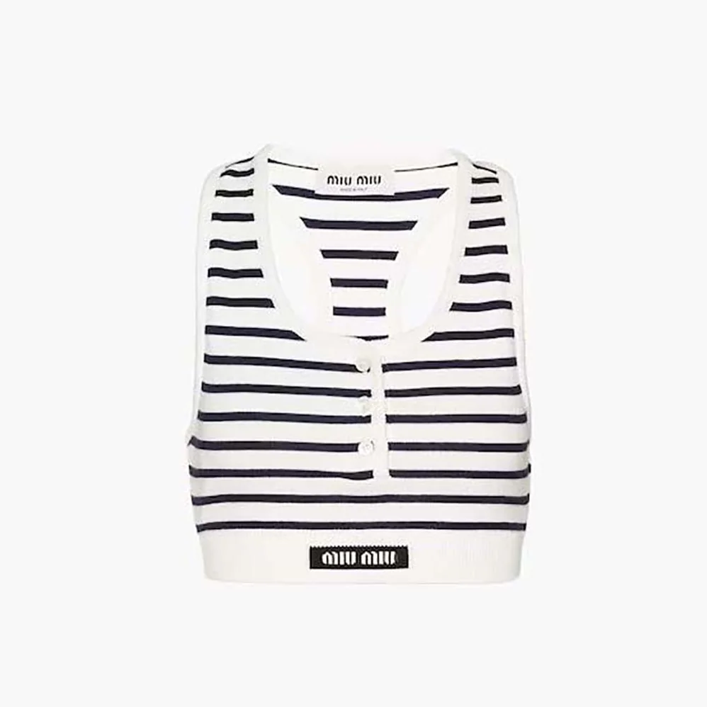 Miu Miu Cotton Top with Intarsia Logo for Women in White