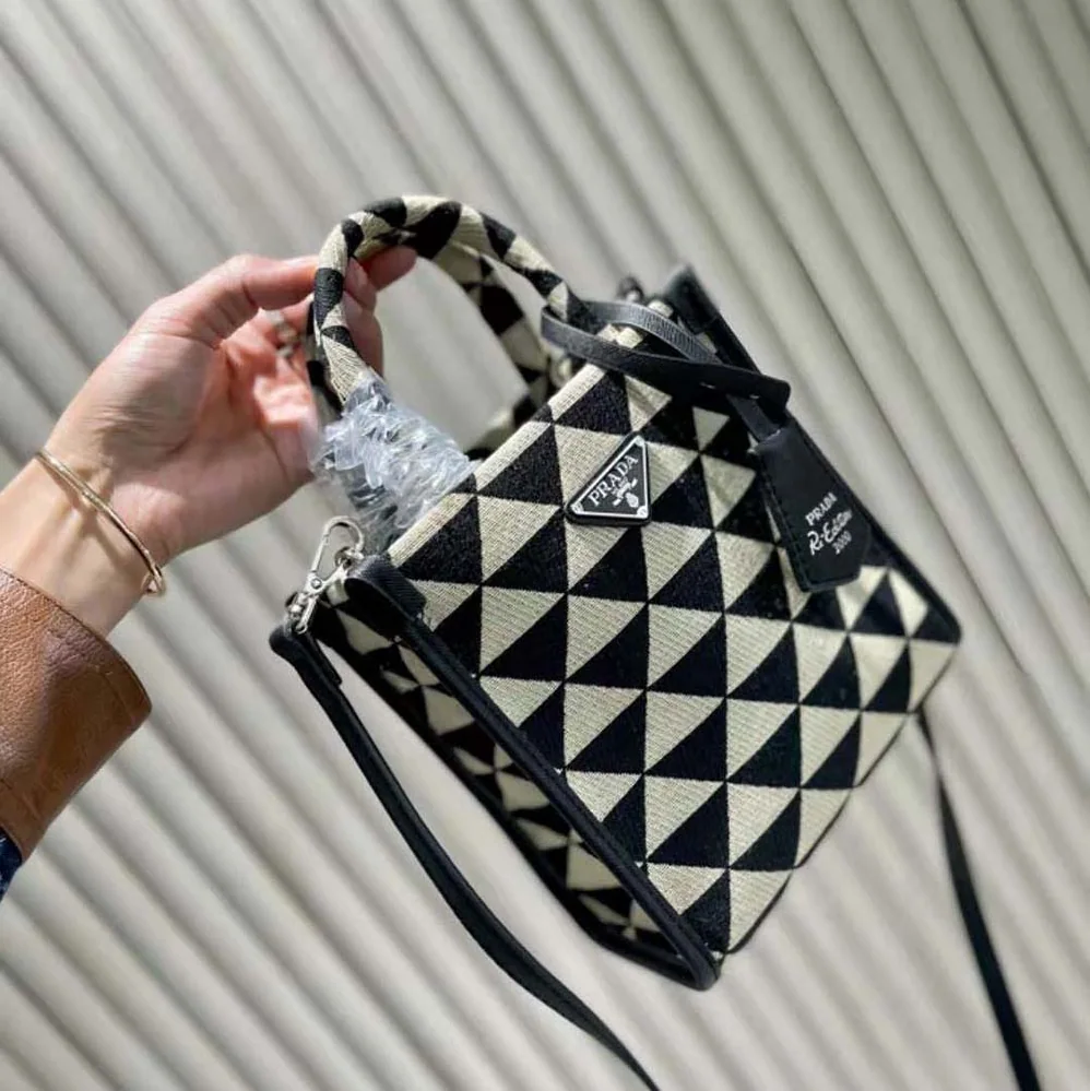 Prada Symbole Jacquard Fabric Micro Bag for Women in Black Prada Symbole Jacquard Fabric Micro Bag for Women in Black