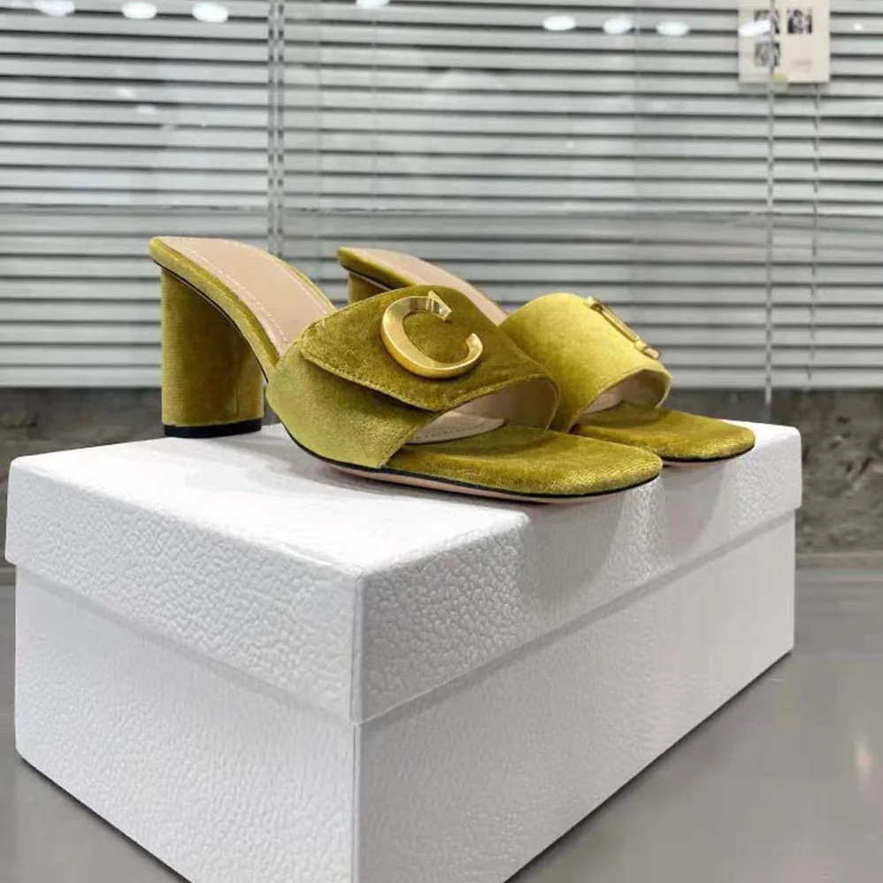 Dior C'est Dior Heeled Slide Lime Yellow Velvet for Women Dior C'est Dior Heeled Slide Lime Yellow Velvet for Women
