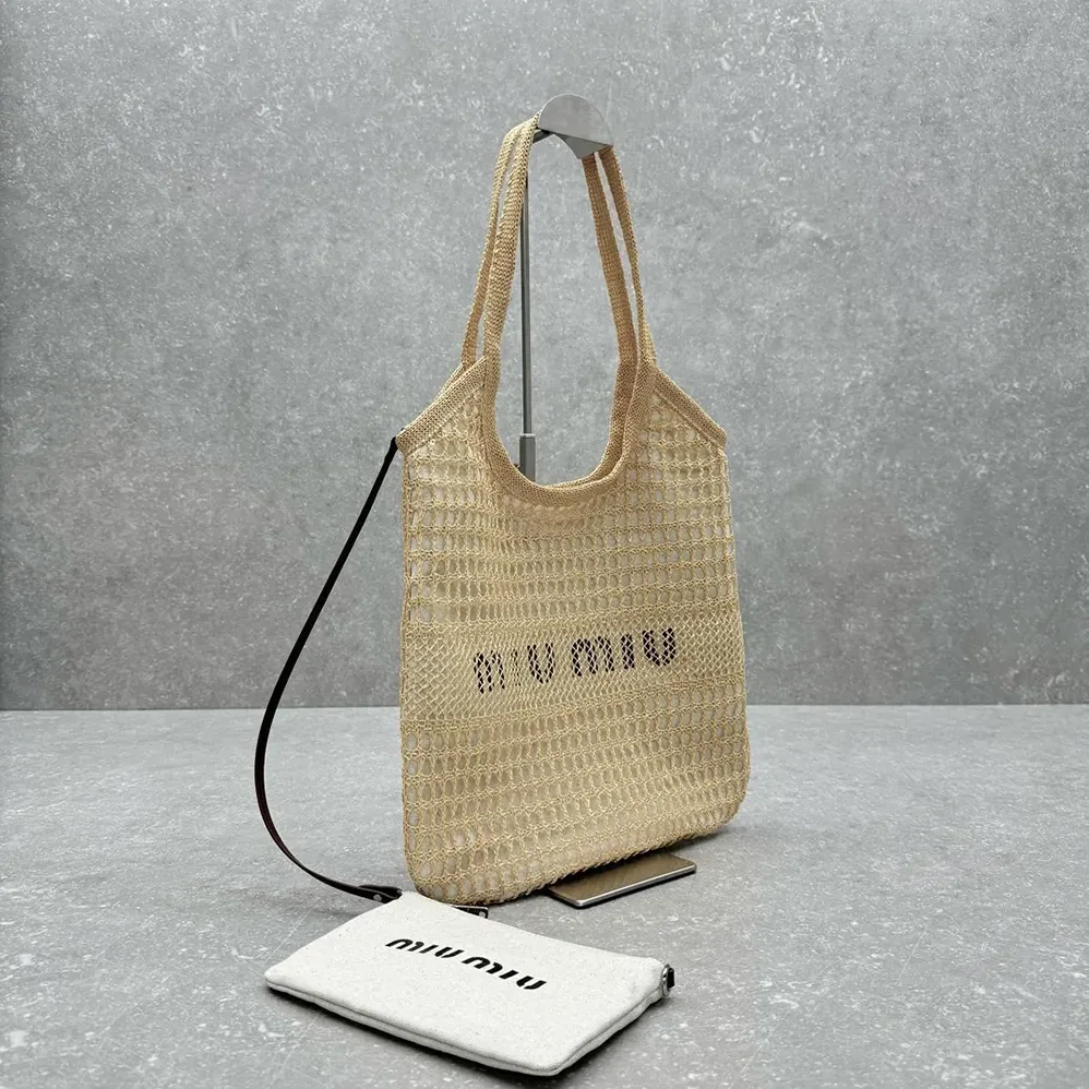Miu Miu IVY Raffia for Women in Effect and Linen Bag