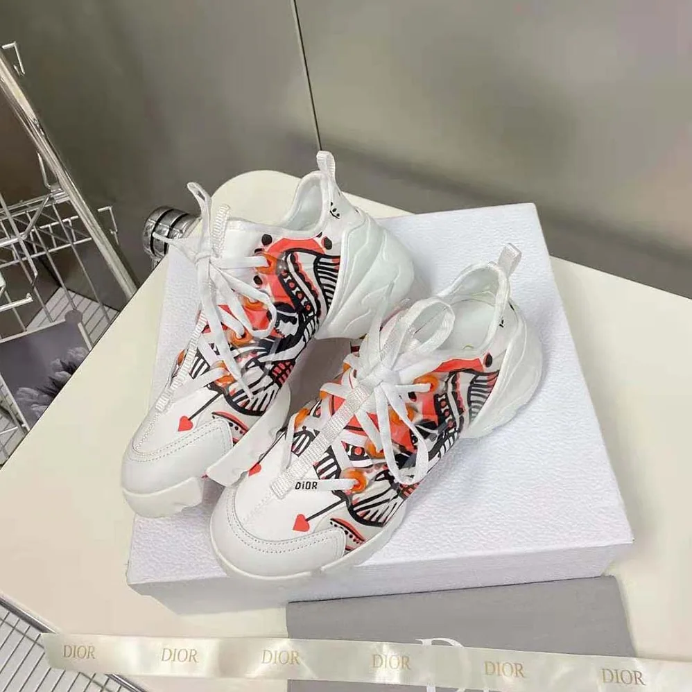 Dior D-Connect Sneaker White Technical Fabric with Red and Black Cupidon Print for Women Dior D-Connect Sneaker White Technical Fabric with Red and Black Cupidon Print for Women