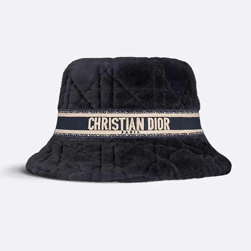 Dior D-Bobby Cannage Small Brim Bucket Hat Black Shearling for Unisex Dior D-Bobby Cannage Small Brim Bucket Hat Black Shearling for Unisex