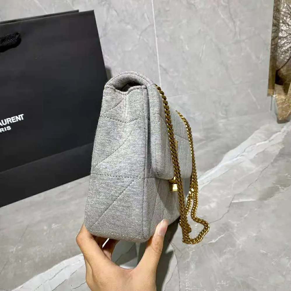 Saint Laurent YSL Jamie Medium Carre Rive Gauche in Jersey for Women in Silver