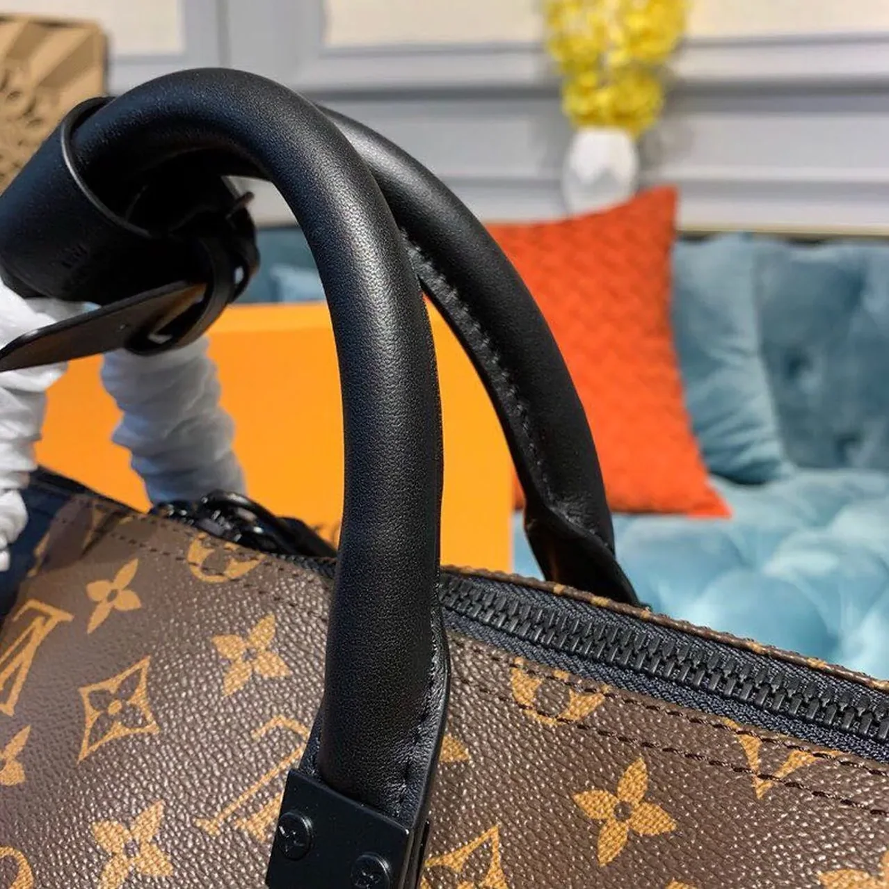 Louis Vuitton Keepall Bandouliere 50 Travel Bag / Black in Orange Monogram Black Hardware Louis Vuitton Keepall Bandouliere 50 Travel Bag / Black in Orange Monogram Black Hardware