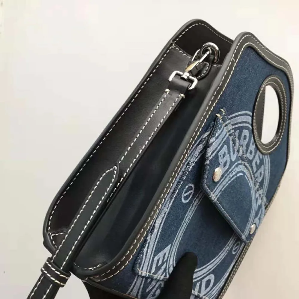 Burberry Mini Logo Graphic Denim and Leather Pocket Bag for Women