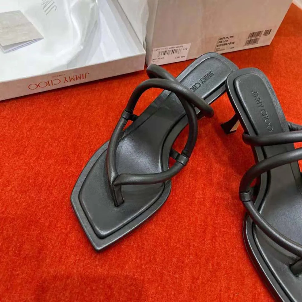 Jimmy Choo Cape 70 Black Nappa Leather Thong Mules for Women Jimmy Choo Cape 70 Black Nappa Leather Thong Mules for Women