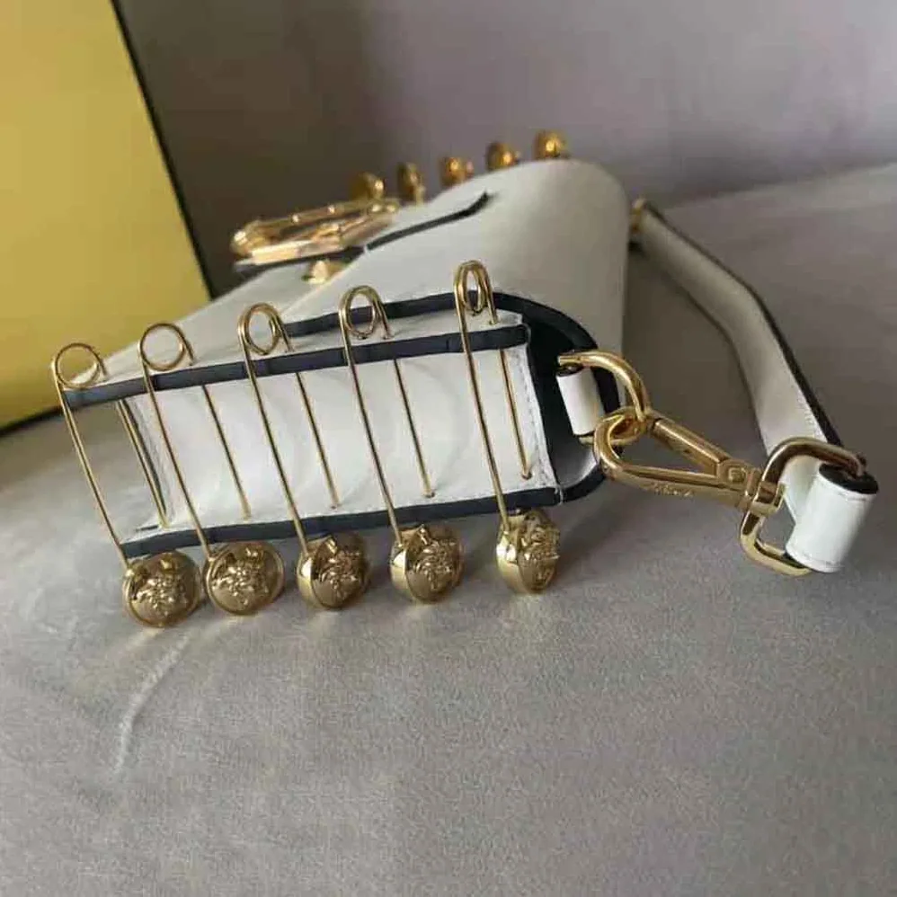 Fendi Baguette Brooch Fendace White Leather Bag for Women Fendi Baguette Brooch Fendace White Leather Bag for Women