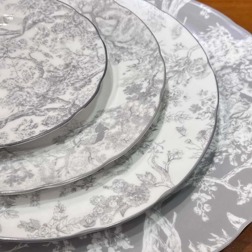 Dior Dessert Plate Gray Toile de Jouy Hydrangea for Unisex