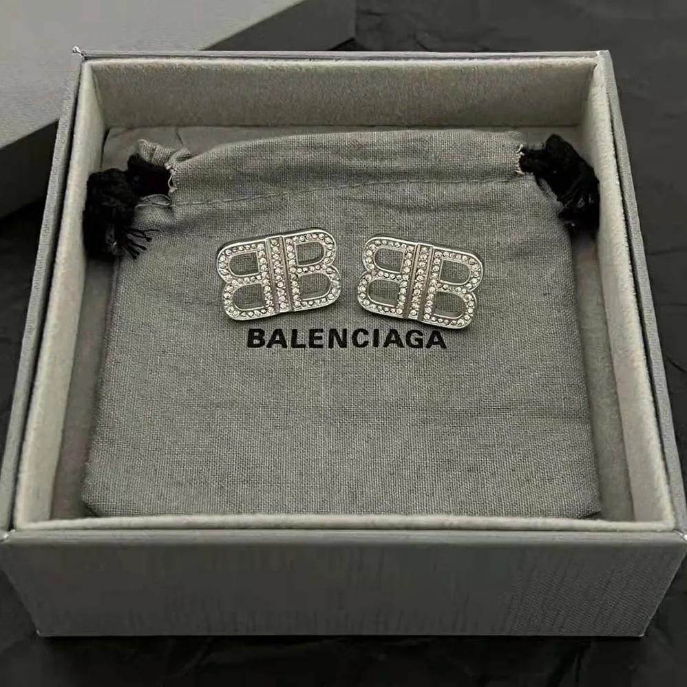 Balenciaga BB 2.0 XS Earrings in Silver Brass and Rhinestones for Women Balenciaga BB 2.0 XS Earrings in Silver Brass and Rhinestones for Women