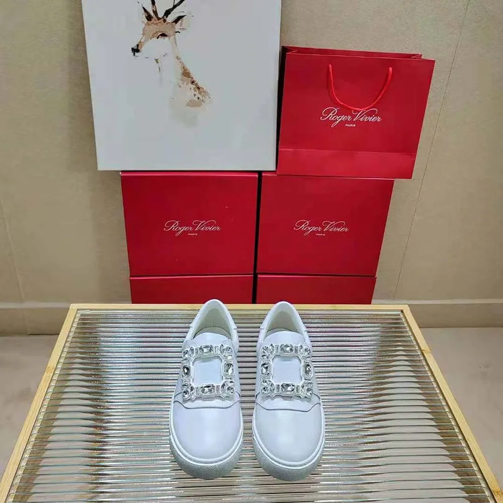 Roger Vivier Very Vivier Strass Buckle Sneakers in Leather for Women in White Roger Vivier Very Vivier Strass Buckle Sneakers in Leather for Women in White