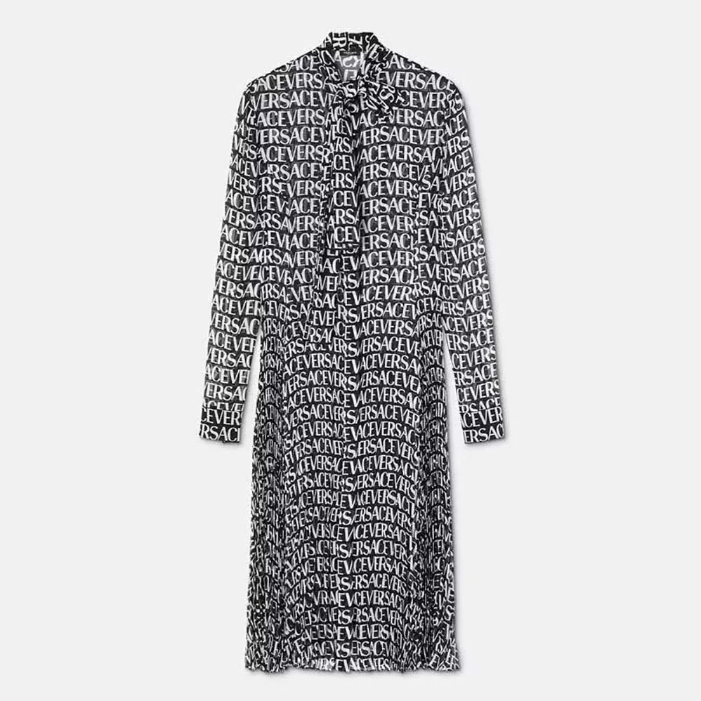 Versace Allover Midi Shirt Dress for Women in Black Versace Allover Midi Shirt Dress for Women in Black